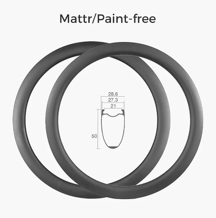 700c Rennrad-Carbon-Fahrrad-Rad 50 mm tief 21/28 mm breit Mini Hook Scheibenbremse Drahtreifen Tubeless UD 24H Fahrradfelge 2er – Detail 1