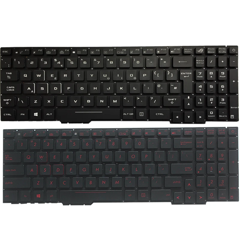 Russo Eua Reino Unido Teclado Espanhol para Notebook para Asus Gl553 Gl553v Gl553vw Zx553vd Zx53v Fx73 Fx553vd Fx53vd Fx753vd Fz53v Backlight