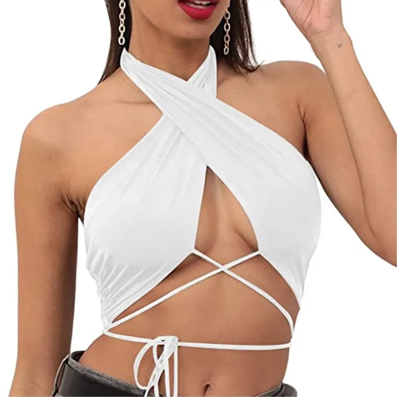 T2K cross-border hot selling summer solid color backless chest strap women's single piece top from Europe and America