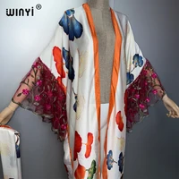 WINYI 2026 Kimono pour femme à manches longues imprimé, cardigan à ourlet bouffant, robe bohème, caftan, tenue de plage de luxe, abaya, style Dubaï, cache-maillot 4