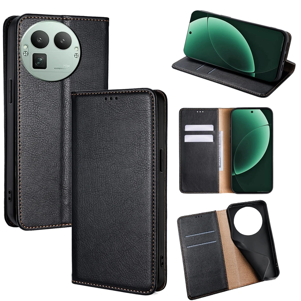 Luxury Leather Flip Wallet Case with Card Slots and Magnetic Closure
