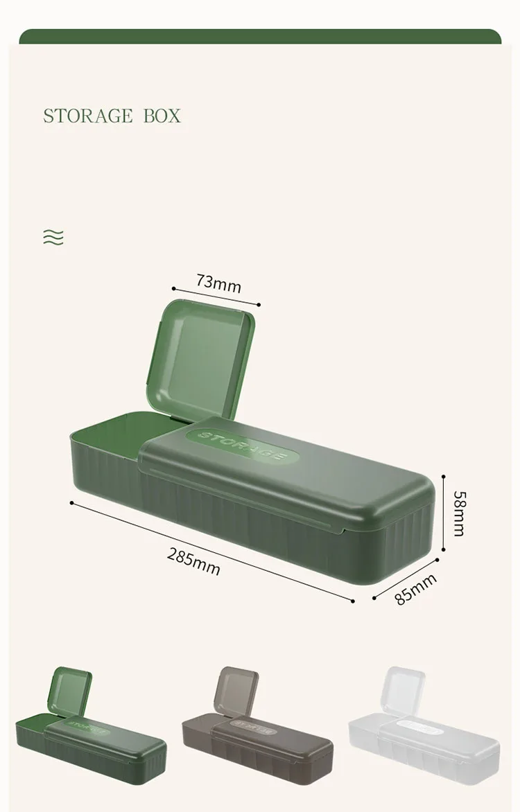 Description Picture 6 of itemFashionable Double Cover Design Desktop Storage Box Thickened PP Material Data Cable Dark Green Drawer Storage Box With Cover