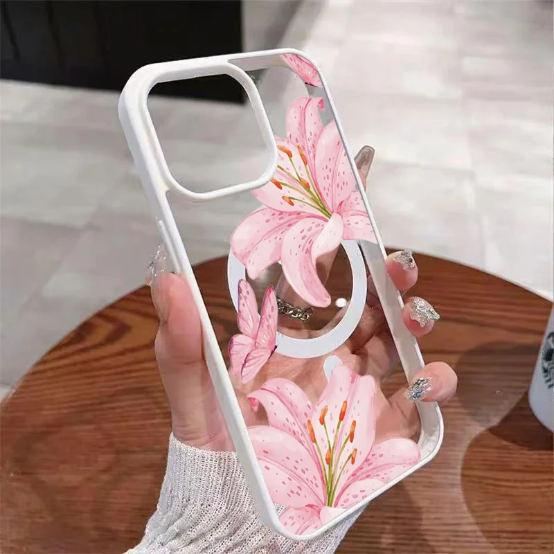 Elegant Pink Lily Floral Wireless Charging Phone Case - Stylish Protective Edge Cover