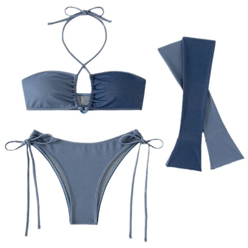 

Женский купальник с лямкой на шее для девочек, купальный костюм с длинными рукавами, сексуальный купальник на шнуровке, женский