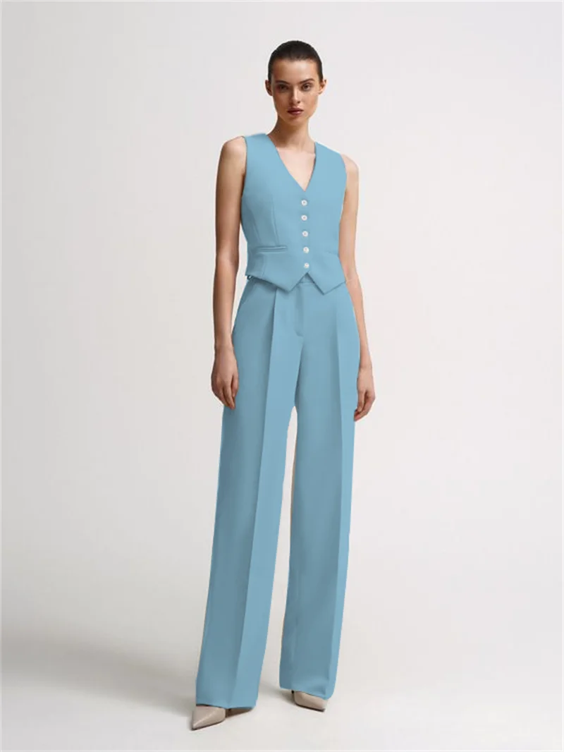 Women's 2-piece suit vest and trousers set - Elegant casual vest and trousers set - the perfect choice for office and leisure