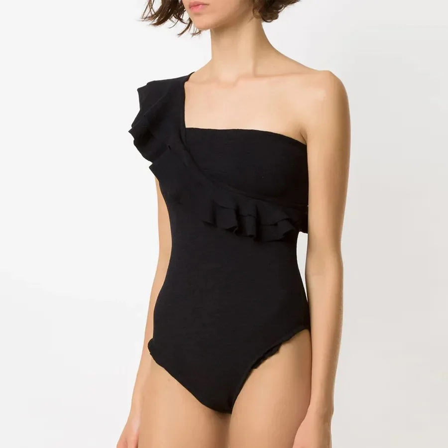 One-shoulder Ruffled High-end Swimsuit Women's 2023 New Swimwear Two Piece Bikini Backless Elegant Beachwear Cover Up