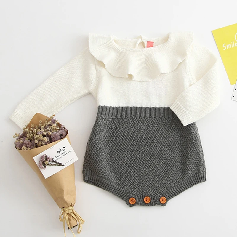 Newborn 2023 Kids Romper Baby Girl Long Sleeve Knitting Romper Girls Patchwork Jumpsuit Clothes Spring Autumn Outfit 1