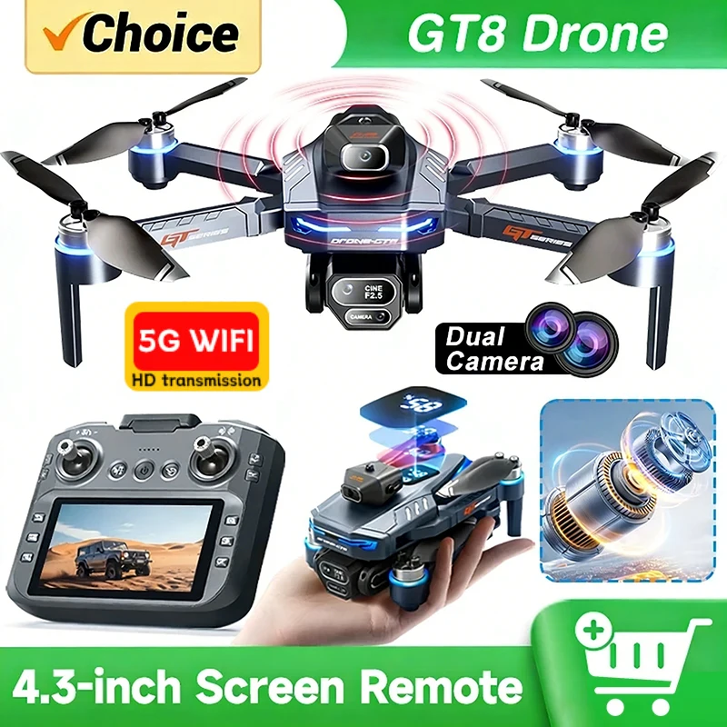 Drone GT8 8K en vol au-dessus d'un paysage montagneux, capturant des images 8K