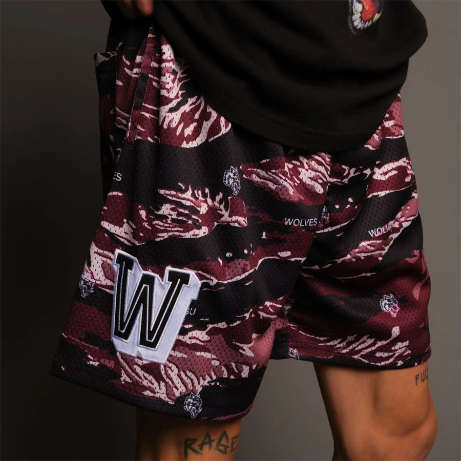 Summer Men Shorts Darc Wolves Gym Mesh Breathable Shorts Mens Fitness Running Training Short Pant Quick-Drying Workout Shorts