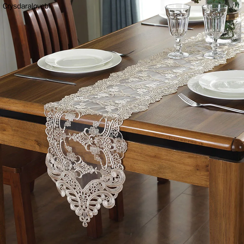 White Lace Table Runner European Luxury Wedding Table Cloth Decoration