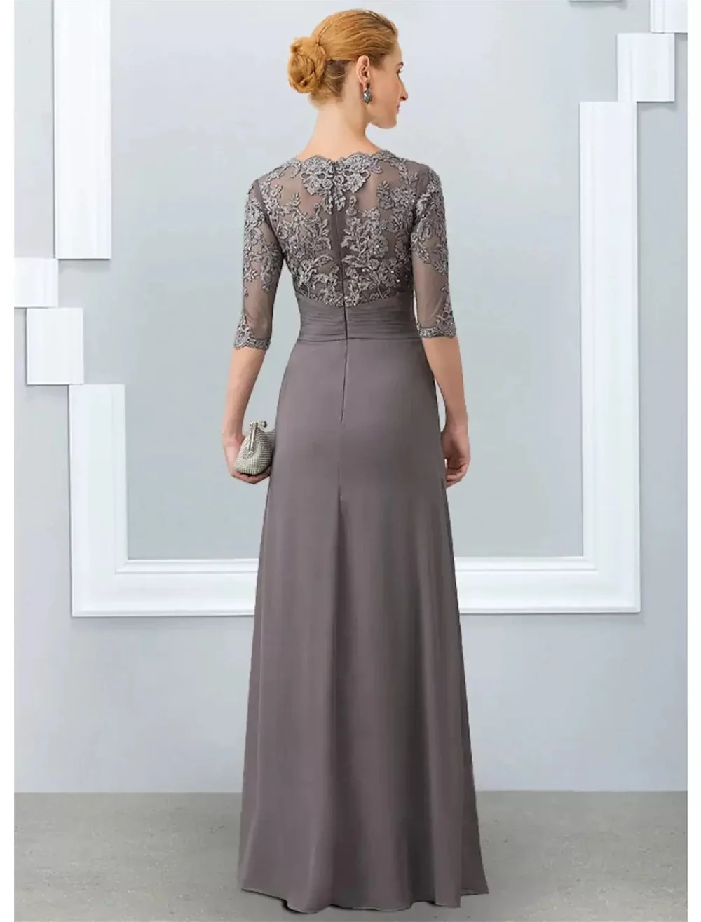 Mother Bride Dresses Women Party Dresses A-line Chiffon Half Sleeves Appliques Lace
