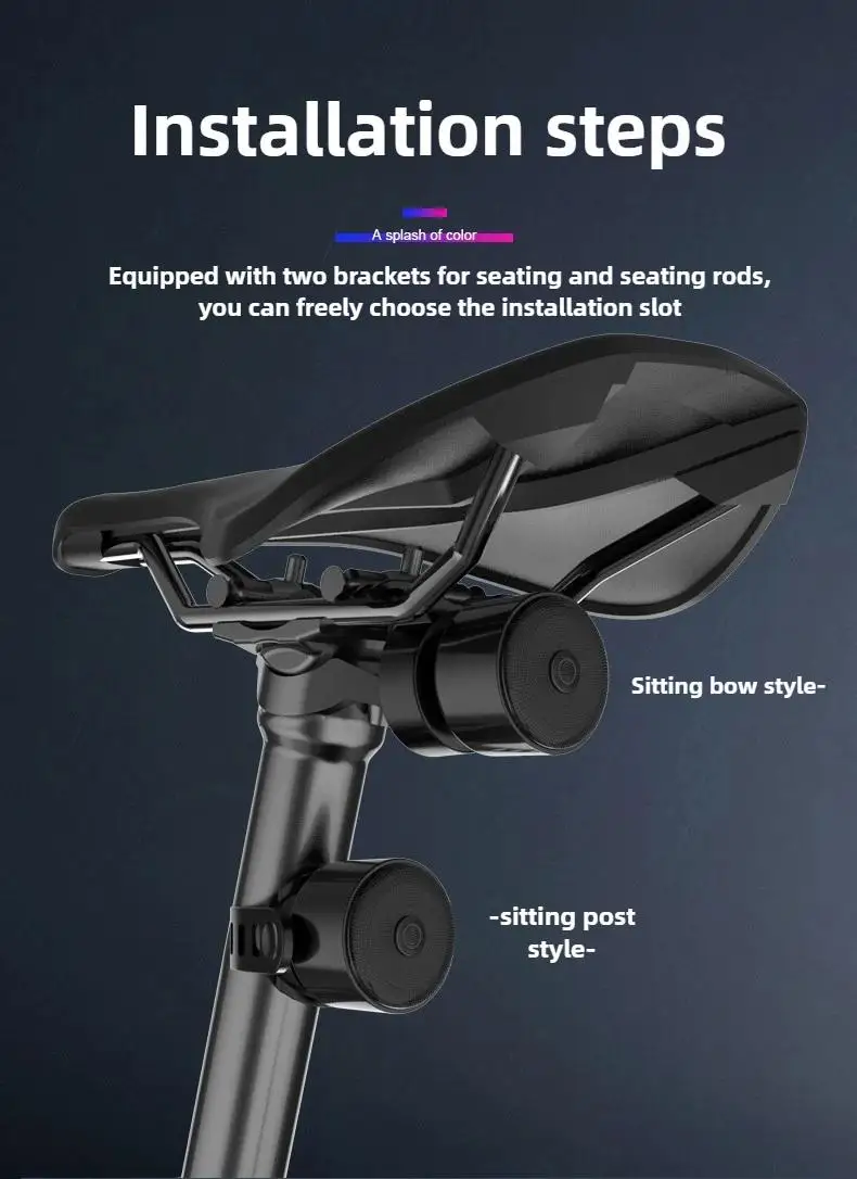 Smart Brake Sensing Light Colorful Bicycle Rear Light LED Night Safety Warning Light Type-C Rechargeable Bike Accessories