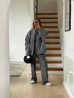 2023 Spring Warm Gray Long Sleeve Bomber Jacket Women's Outerwear With Button Pockets Jacket Coat Thicken Coat Top For Women - Image 5