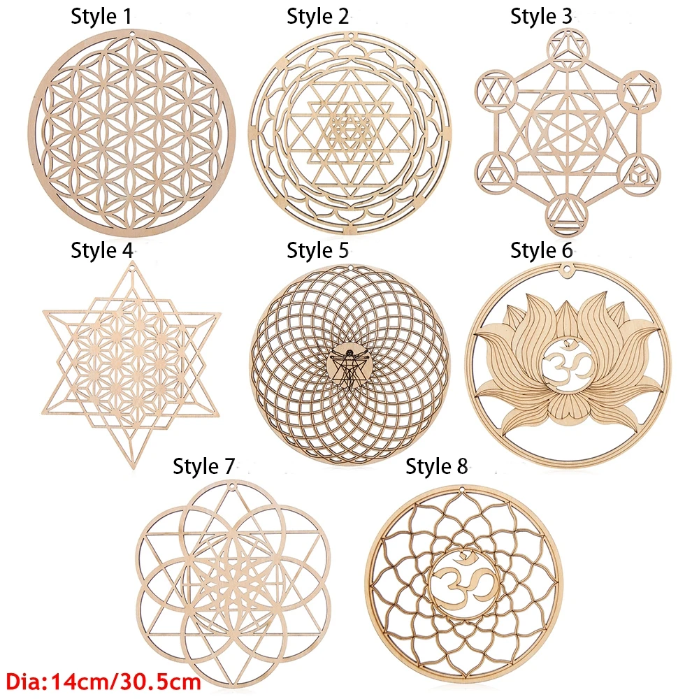 Description Picture 5 of itemWooden Wall Art Home Decor Flower Of Life Energy Mat Decorative Boards Crafts Slice Wood Base Coasters Sacred Geometry Ornament