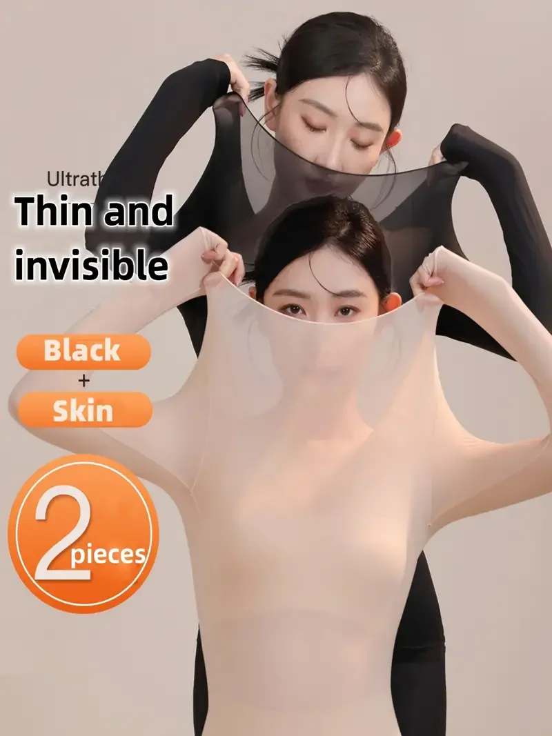 2 seamless thermal underwear, soft and comfortable long sleeved slim fit bottom top, women's underwear and pajamas