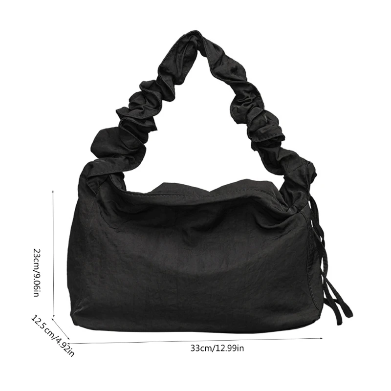 Nylon Shoulder Handbag Fashion Pleated Drawstrings Adjusted Strap Crossbody Bag E74B