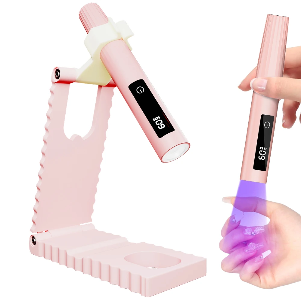 Portable UV Nail Light Handheld Nail Lamp with Timer, Adjustable Stand and LED Indicator, Rechargeable Nail Dryer for Nails Art