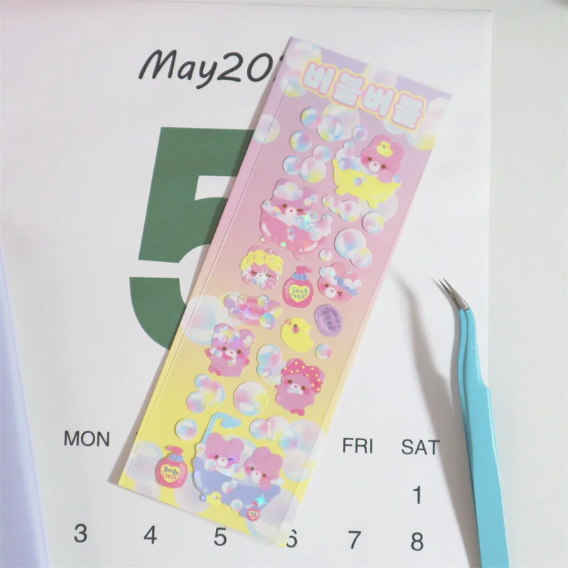1Pc Kawaii Bear Rabbit Stickers Scrapbooking Decorative Ribbon Cute Sticker Korean DIY Diary Album Stick Label School Stationery