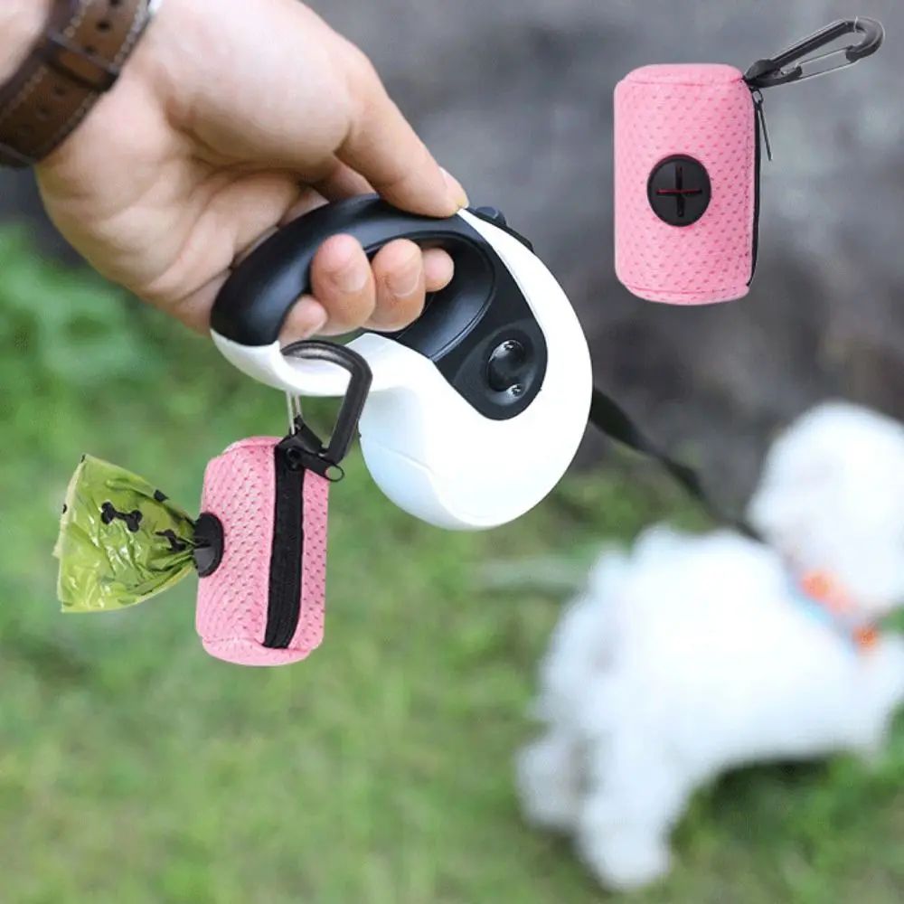 Mesh Dog Poo Bags Dispenser Portable Hanging with Buckle Dogs Waste Bag Holder Colorful Pet Garbages Dispensers for Walking dog poop bag holder