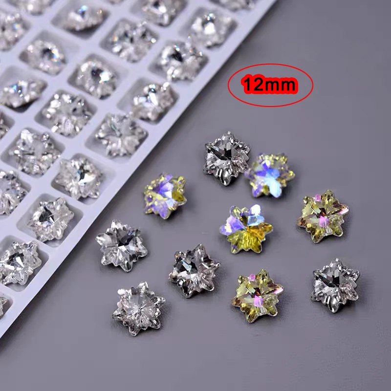 

Large Size Christmas Snowflake Sharp Bottom Nail Art Rhinestone Light Luxury K9 Crystal Glass Manicure DIY Decoration 12mm