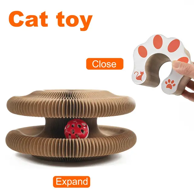 Magic Organ Cat Scratching Board Interactive Cat Toy with Ball Scalable Round Corrugated Cat Scratcher Toy Kitten Game Supplies 2