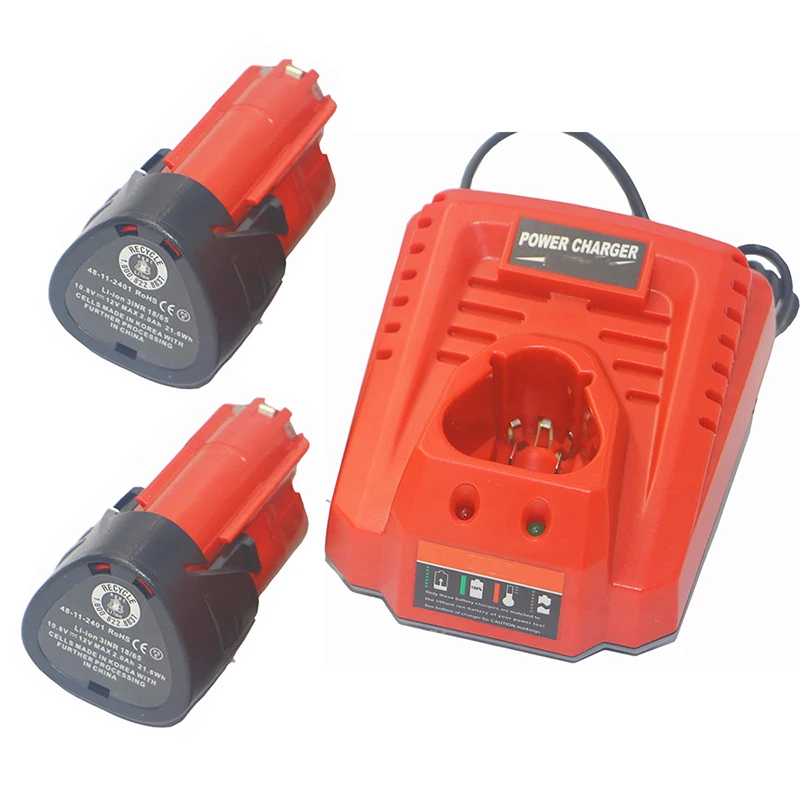 

2 Pack 12V 2000mAh M12 48-11-2410 Battery +charger for Milwaukee 48-11-2420 48-11-2401 48-11-2402 REDLITHIUM Cordless tool