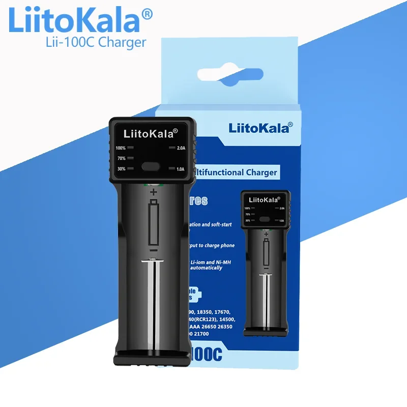 LiitoKala Lii-100C Lithium Battery Charger 18650 Charger with USB Output Portable