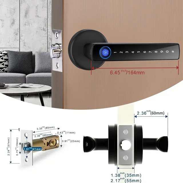 XSDTS M5 Tuya BLE Fingerprint Door Lock Digital Electronic Lock with Password/Key/IC Card/ Smartlife/ Tuya APP Unlock 6