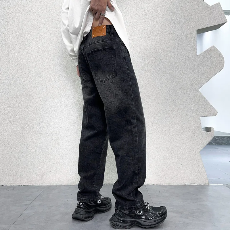 2024 Autumn American Street Printed Black Jeans Men's Loose Straight Fashion Hip-Hop Fashion Retro Y2K Pants 4