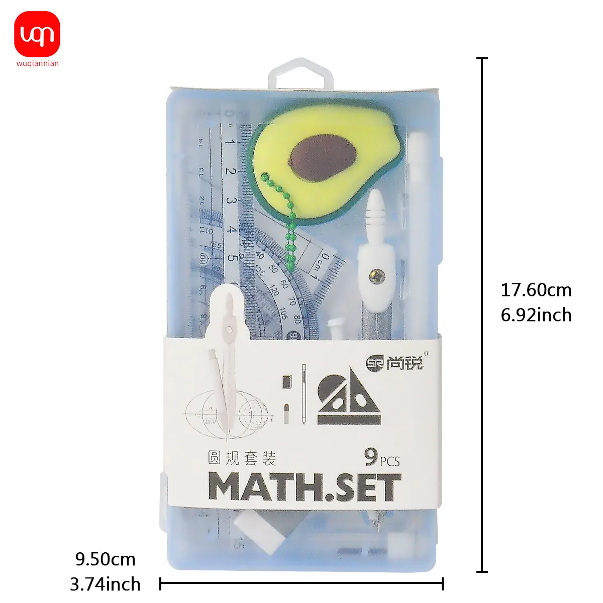 WQN-1PC 수학 기하 도구 세트, 견고한 플라스틱 자, 삼각자, 건축 디자인 도면용 지우개