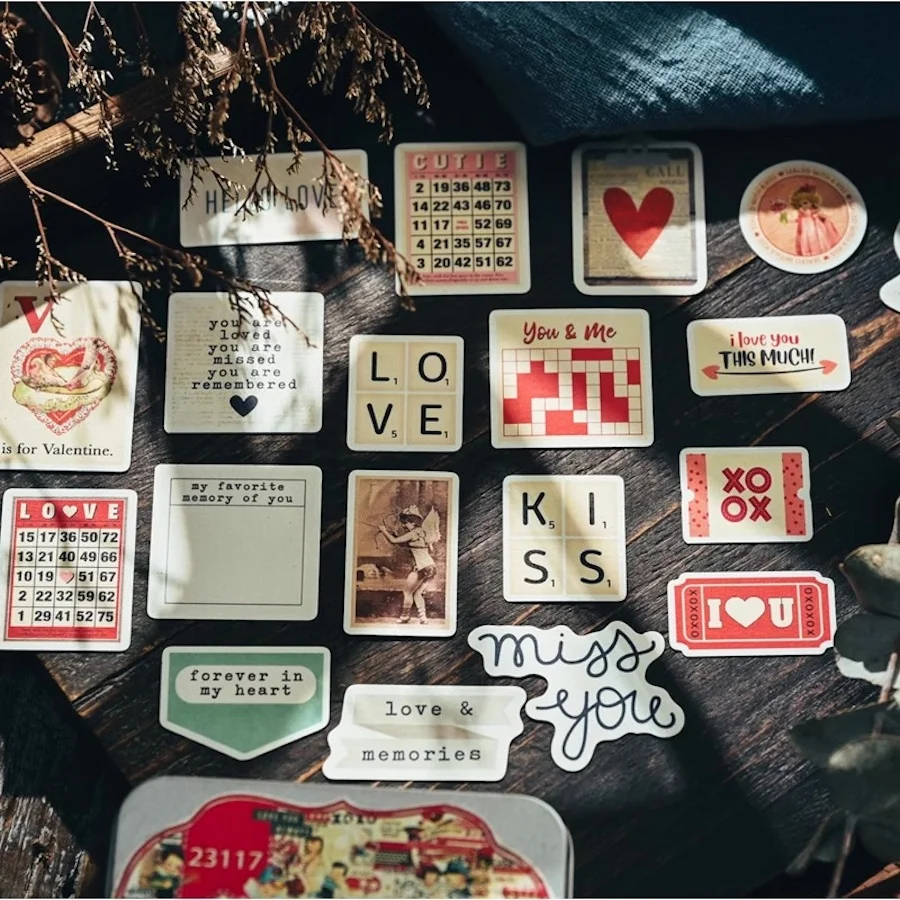 KSCRAFT 100pcs Vintage Valentine Paper Stickers for DIY Scrapbooking Album Junk Journal Paper Craft Decorations,decorative stickers,self adhesive stickers,paper stickers,adhesive stickers,decorative labels stickers,handbook stickers,gift box stickers,diy scrapbooking accessories