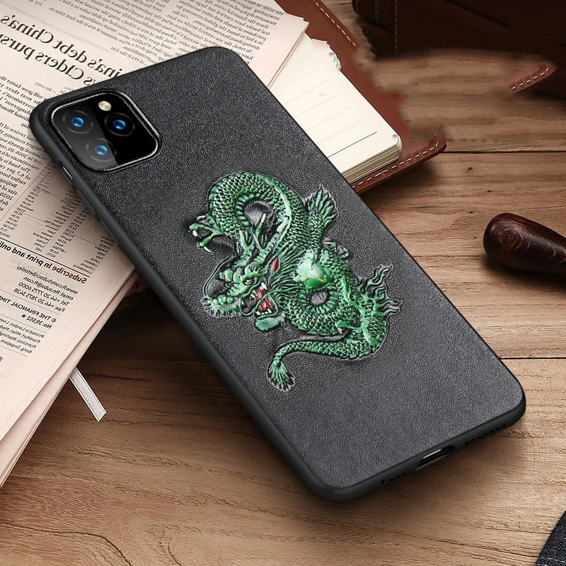 

Чехол из натуральной кожи для iPhone 14 13 12 11 Pro Max Mini XS X XR SE 7 8 6S Plus, чехол с 3D рисунком дракона, лошади, оленя, тигра, чехлы