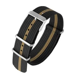 Enhanced Nylon Ribbed Strap with Black Gold Fabric Braid - Military Style Watch Band Accessory - 22mm (Black Gold - C)