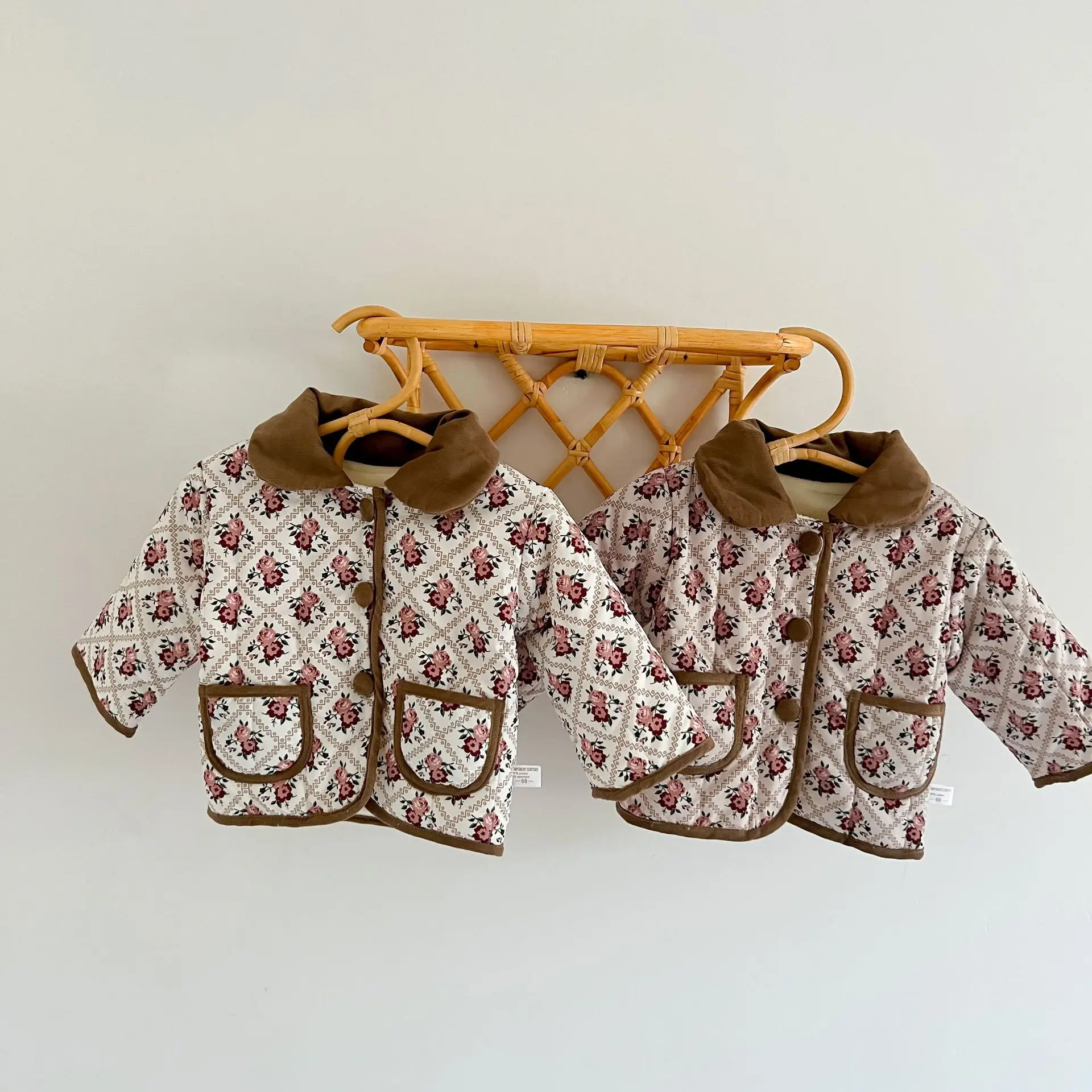 3618D Baby Coat Winter Cotton-padded Baby Girl's Jacket Floral Pocket Padded Cotton Jacket Cotton Coat