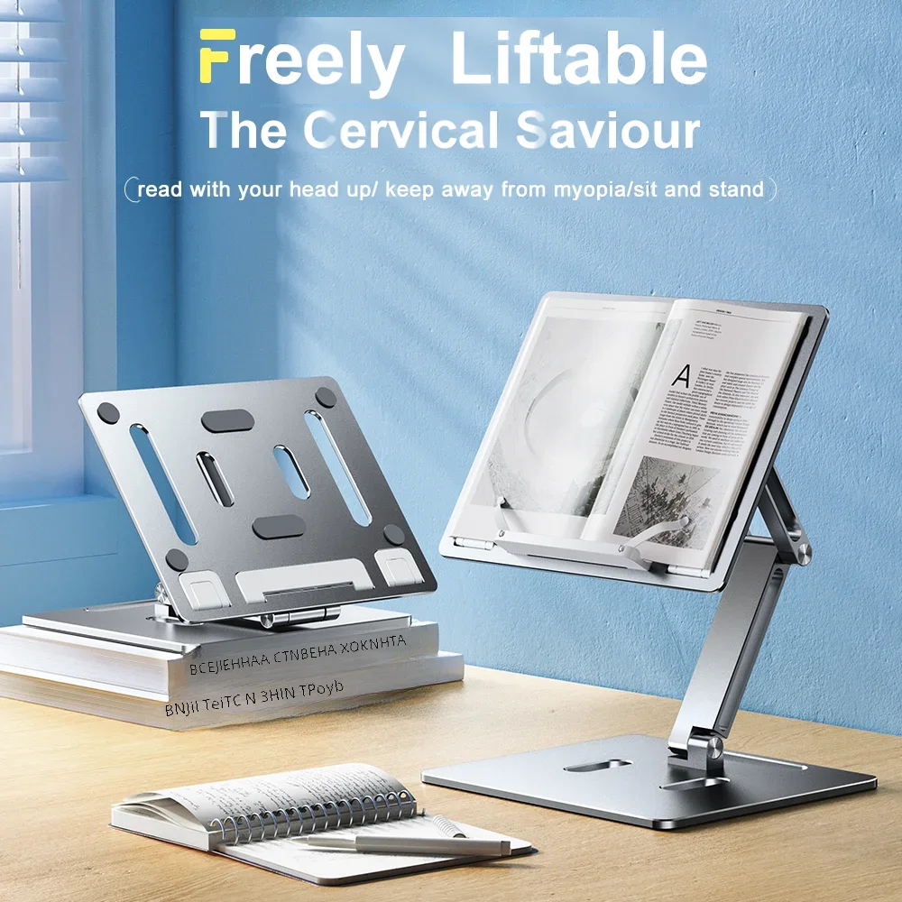 Oatsbasf-alumínio Laptop Stand Altura de Elevação Livre Multi-ângulo Ajustável Reading Desk Base Dobrável Suporte Notebook Suporte Desktop