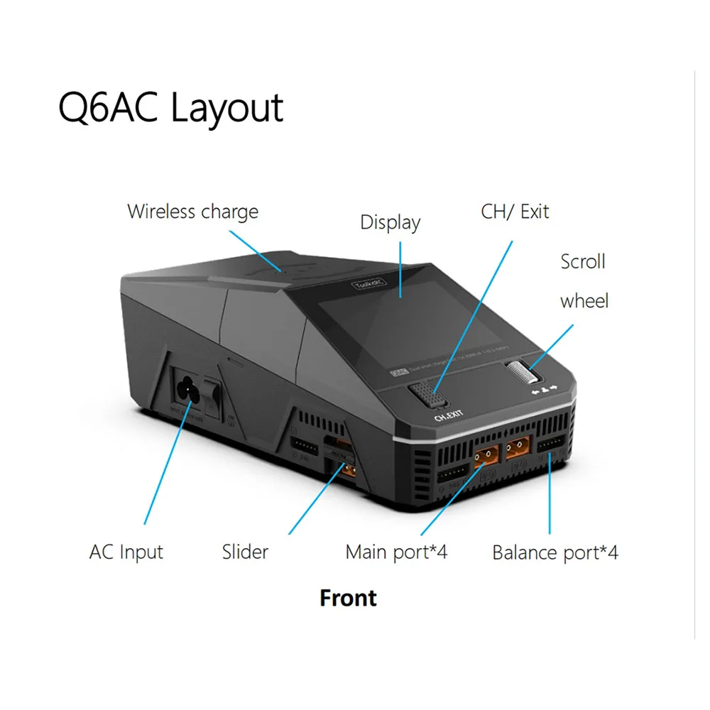 NEW ToolkitRC Q6AC Charger AC 400W/DC 1000W 4CH output Built-in 65W USB A/TYPEC Output ,LiPo, 1-6S，NiMH 1-16S,PB 1-10S Charger thumbnail 3