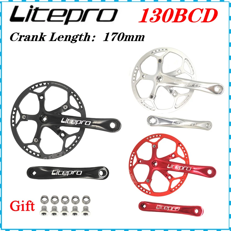 LUNJE Folding Bike Crankset 130BCD 170mm Square Taper Crank Arm Set 45/47/53/56/58T Single Chainring 6/7/8/9/10 Speed Road Bicycle Crankset 並行輸入品 Lunje Folding Bike Crank Arm Set 130bcd 170mm Aluminum Alloy