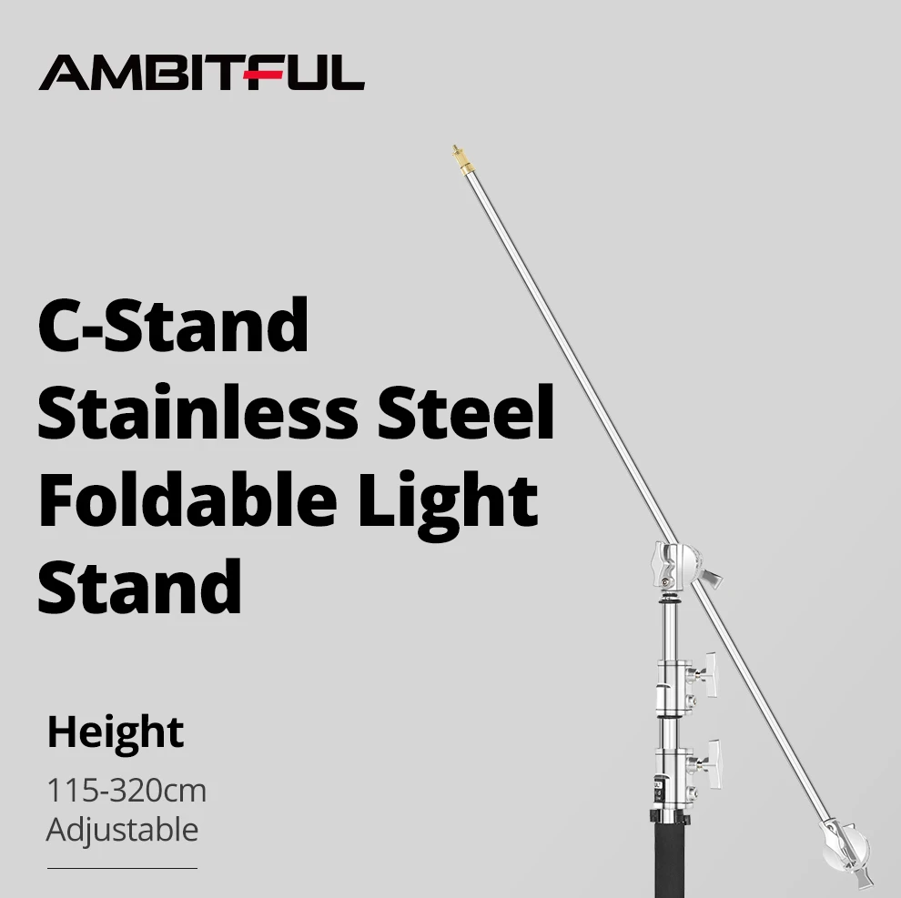 Description Picture 2 of itemAMBITFUL Heavy Duty C-Stand 150-330cm Adjustable Steel Light Stand Photographic Sturdy Tripod for Flash Strobe Flag Reflecto