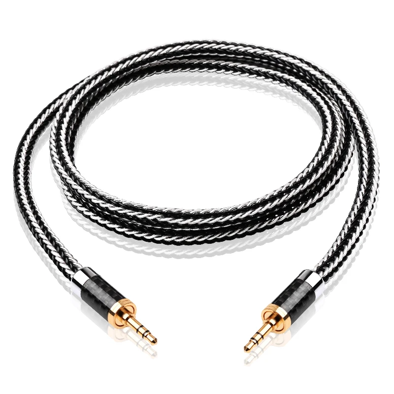 ATAUDIO hifi Segéd- Vezeték 3.5mm Hang Beszélő Vezeték 3.5 jacket számára Gitár OCC Ezüstszínű befon vezeték autó headphone Vezeték