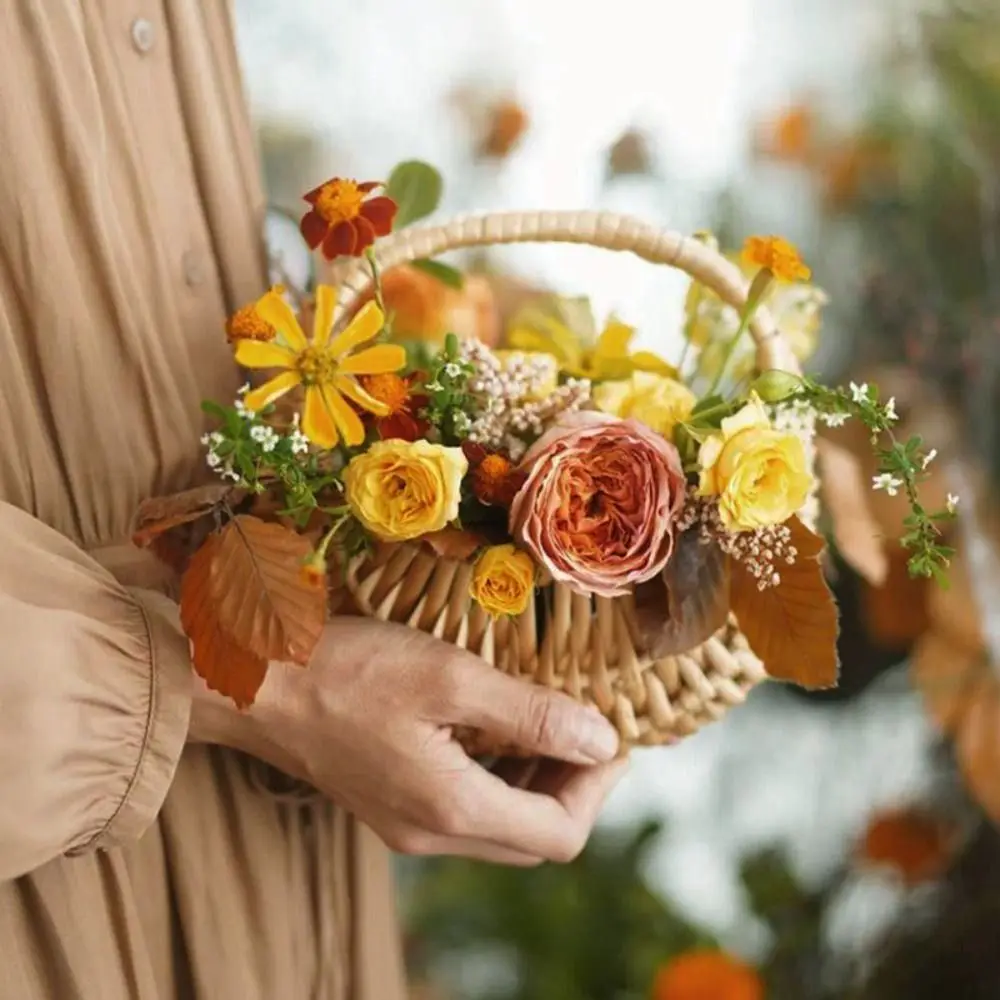 lower Arrangement Basket Half Moon Wicker Basket Woven Basket With Handle Wedding Flower Girl Baskets Sturdy Picnic Home Decro 2