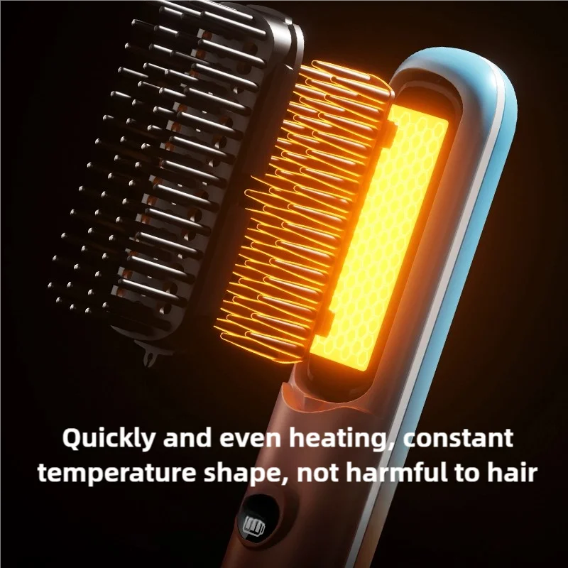 Mini USB Rechargeable Hair Straightener Brush, Portable Electric Straightening Comb with Lcd Display - Travel-Friendly Cordless 4