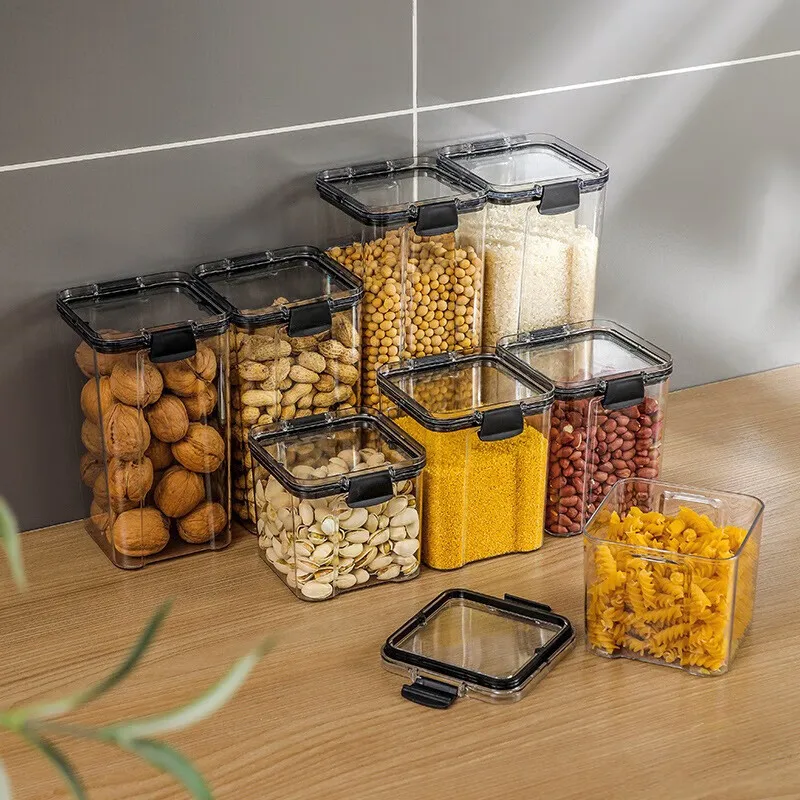 Organizzatori da cucina per contenitori per dispensa contenitori per  frigorifero da cucina barattoli per Organizer con coperchio contenitori per  spezie in plastica - AliExpress