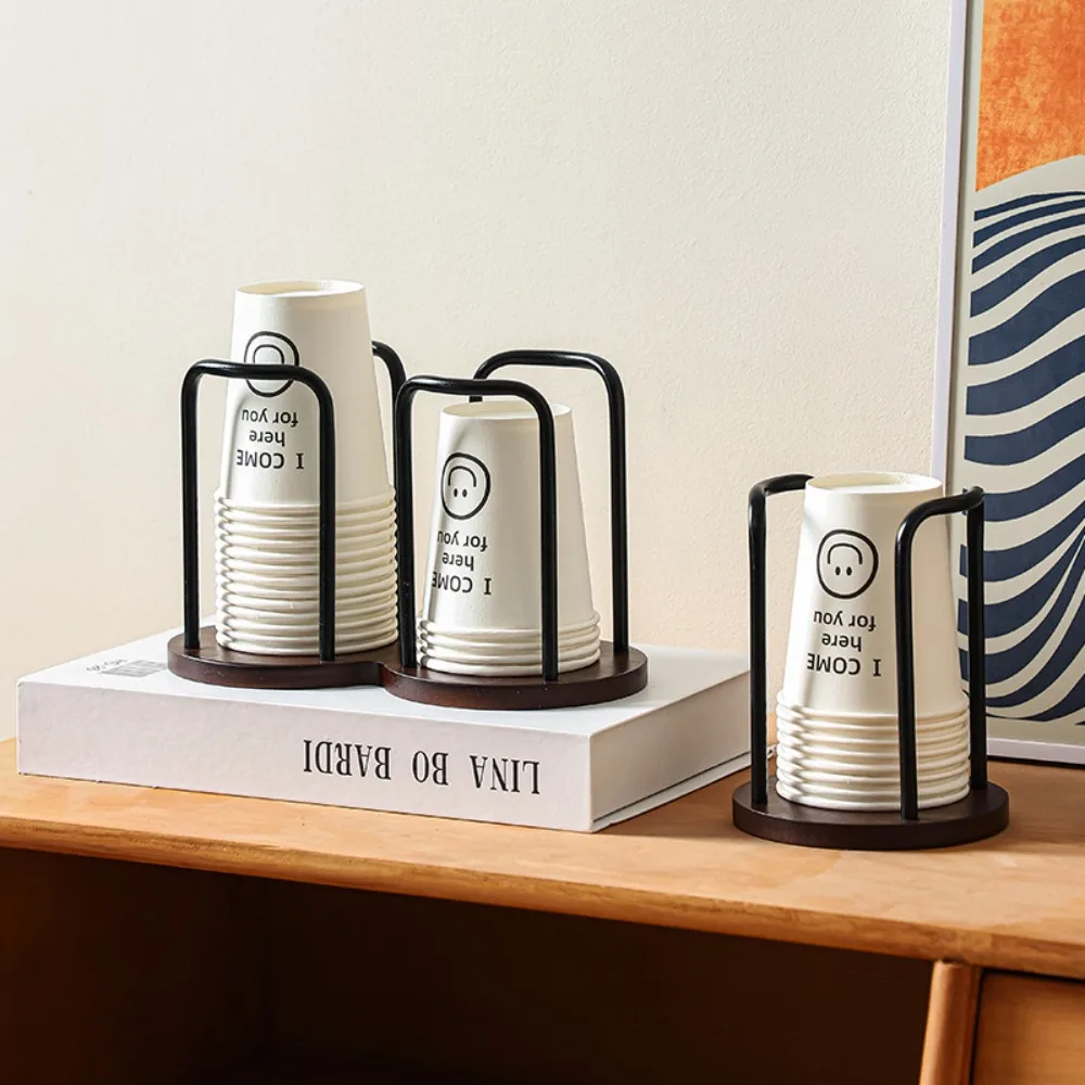 Wooden Paper Cup Holder Disposable Cups Desktop Coffee Table Storage Shelf Tea Mug Organizer Kitchen Office Accessory
