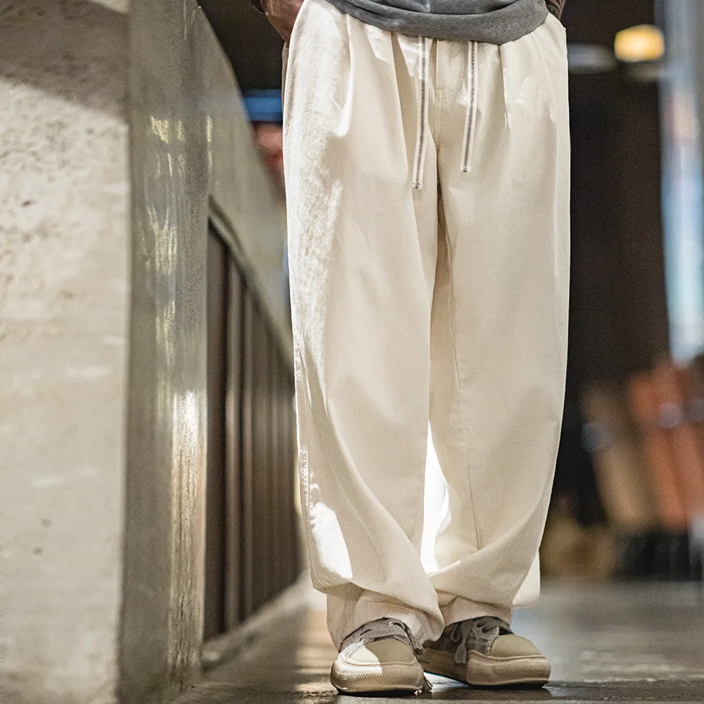 Maden Vintage Cotton White Balloon Pants for Men Loose Wide