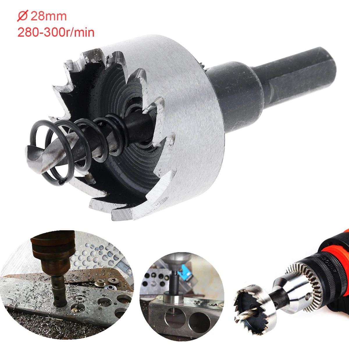 

High Speed Steel 28mm HSS Hole Saw Sharp Durable Cutter Drill Bits for Pistol Drills / Magnetic Drills with Adjusting Wrench