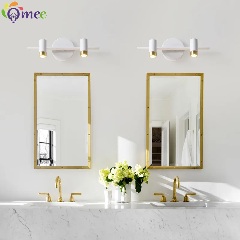 OMEE Nordic LED Mirror Headlight Modern White Simple Mirror Cabinet Wall Lights Bathroom Vanity Wall Lamp Spotlight Mirror lamps