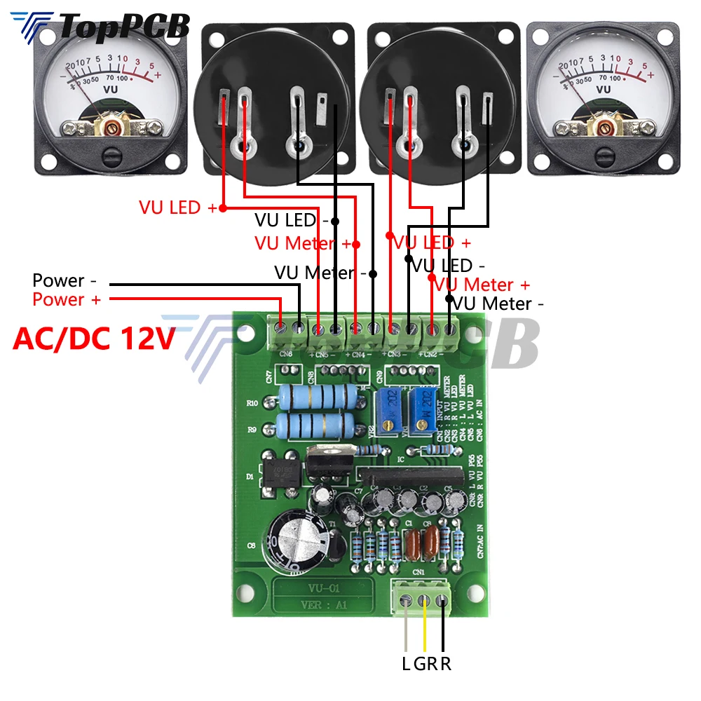 2PCS VU LED Meter Audio Level Indicator Sound Pressure Meter for Stereo Power Amplifier Board with Driver Module AC DC 6-12V