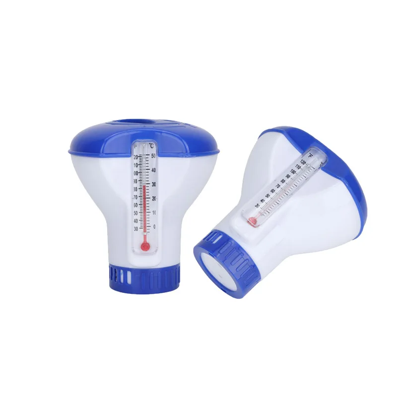 Swimming Pool Medicine Dispenser Floating Water Medicine Box Cup with Built-in Thermometer Float