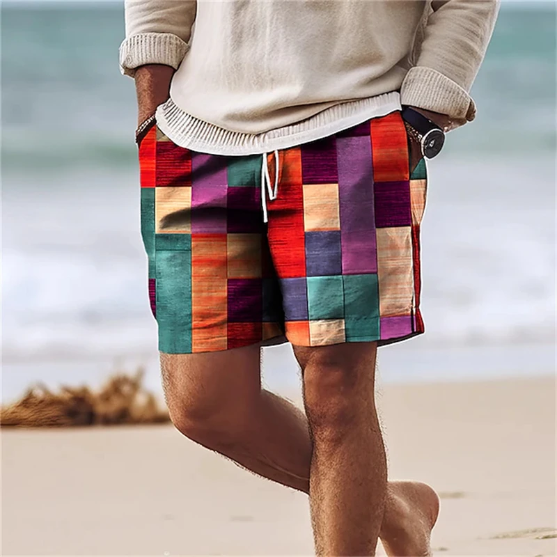 Classic Plaid Checkered 3D Print Mens Board Shorts Summer Gym Fitness Sports Short Pants Comfort Hawaii Swim Trunks Beach Shorts 3