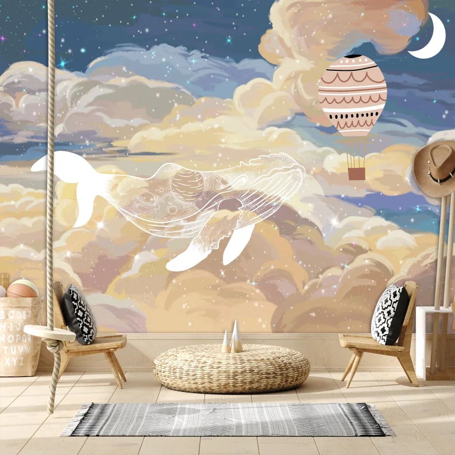 living room snack whale storage rack drawer type cart floor to floor bedroom bedside mobile cartoon storage rack Custom Removable Peel and Stick  Accept Starry Whale Sky Cartoon Wallpapers for Living Room Nursy Mural Wall Papers Home Decor